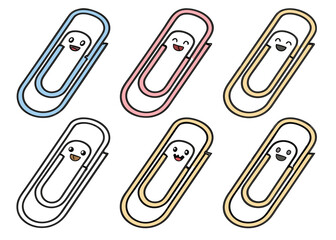 Cute smiling paperclips in pastel colors stationery office supplies