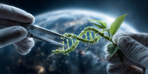Genetic Engineering: Tweezers Manipulate Plant DNA in Space Background Science Imagery