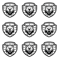 Bear emblems roaring with fierce expressions shield