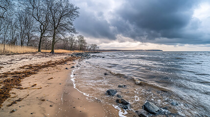 footprints in the snow, beach, landscape, summer, coast, clouds, nature, coastline, wave