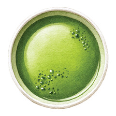 Green tea cup top view watercolor illustration isolated