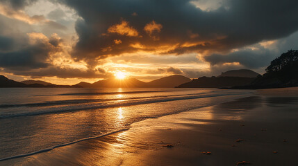 sunset on the beach, ocean, sea, sunrise, water, landscape, evening, horizon, dusk, summer, beautiful