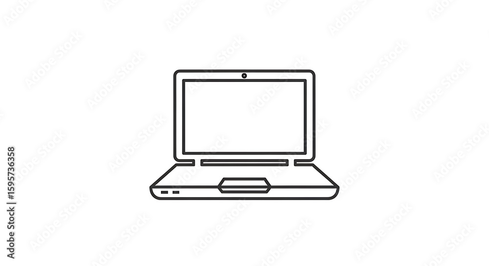 Fototapete A simple line drawing of an open laptop on a white background with a blank screen display