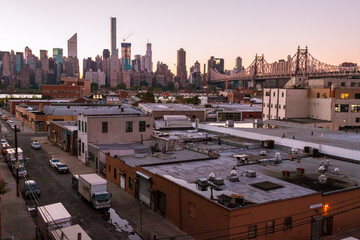 Sunset Aerial View of Manhattan New York from Astoria Queens