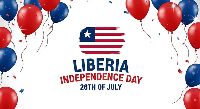 Liberia Independence Day Celebration with Balloons and Confetti on White Background - Powered by Adobe