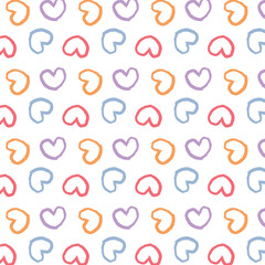 Cute hand drawn doodle ink brush colorful abstract heart seamless pattern.