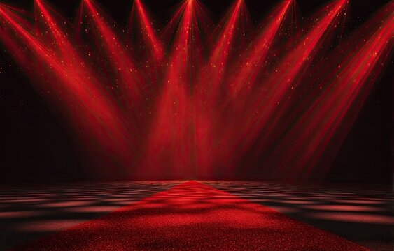 Red spotlight stage with a red carpet