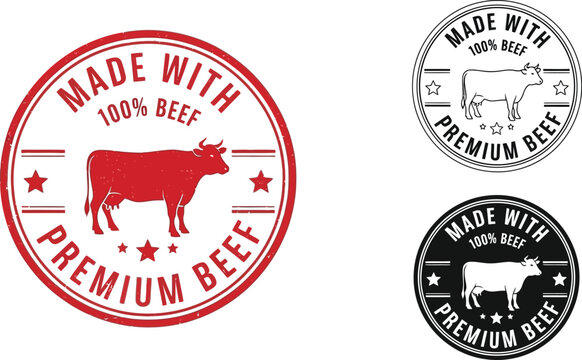 Premium beef product labels made with one hundred percent beef vector illustration