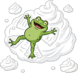 Obraz premium Happy Cartoon Frog Playing in Whipped Cream - Sweet Dessert Clipart