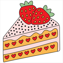 Strawberry cake slice dessert vector illustration