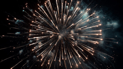 Spectacular Happy New Year Fireworks Display Against Dark Night Sky Background