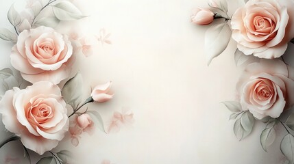 invitation with delicate rose floral design on soft pastel background 
