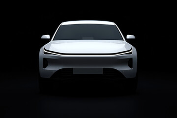 Futuristic electric SUV front view with sleek white design on black background