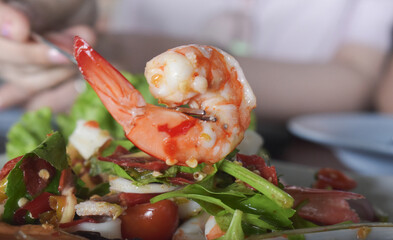 Seafood: shellfish, shrimp and squid salad