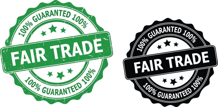 Fair trade guaranteed stamp vector illustration green and black design quality assurance seal certification