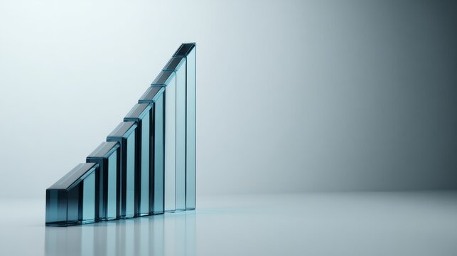Abstract 3D glass graph symbolizing financial growth, set against a minimalistic backdrop with soft gradient lighting.