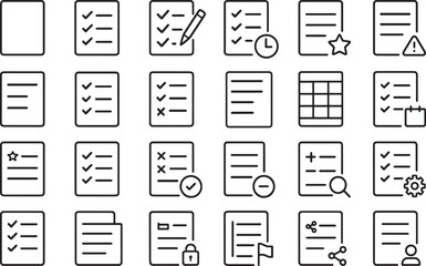 A Set of Thin Line Icons for Documents, Checklists, and Task Management