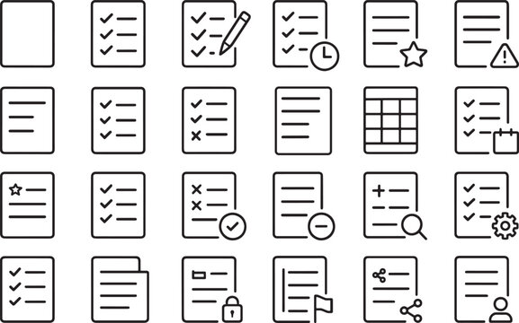A Set of Thin Line Icons for Documents, Checklists, and Task Management
