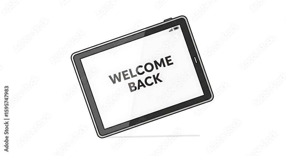 Fototapete a tablet displaying the words welcome back on a white screen against a white background plain scene