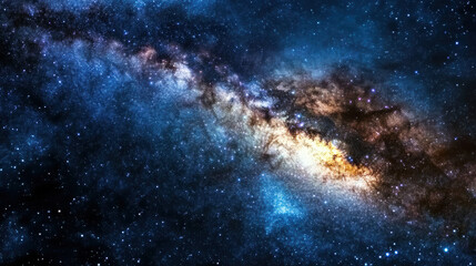 Fototapeta premium Vast cosmic scene featuring colorful galaxy with swirling stars and nebulae, evoking wonder