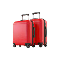 Pair of Bright Red Suitcases with Wheels and Handles Isolated on White Background