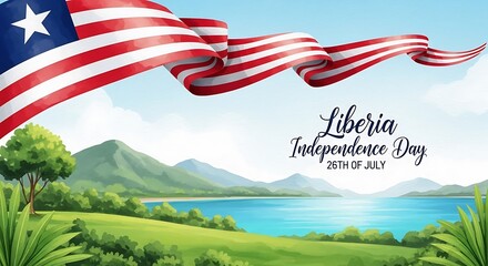 Liberia Independence Day Celebration: Lush Landscape and Waving Flag