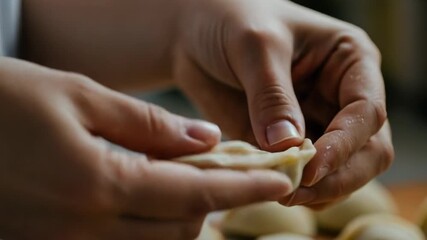 Hands folding dumpling dough - Powered by Adobe