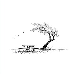 Simple sketch of a picnic table and tree
