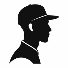 Black silhouette profile of man wearing baseball cap