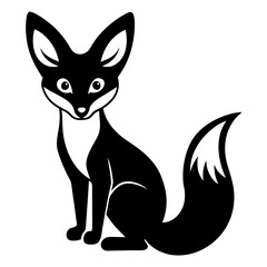 Stylized black fennec fox sitting black and white animal