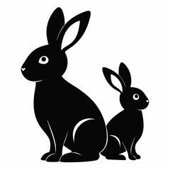 Fototapeta premium Two black rabbits sitting silhouettes animals