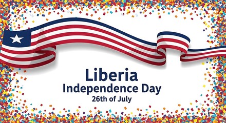 Fototapeta premium Vibrant Liberia Independence Day Celebration with Confetti Border
