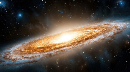 Fototapeta premium Bright galaxy with swirling clouds and luminous core, showcasing cosmic beauty and wonder