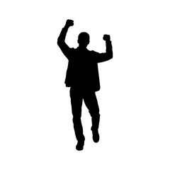Victorious Silhouette of a Man Raising Hands in Celebration, Confident Man Standing Tall with Fists Up