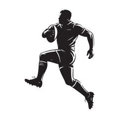 Naklejka premium Rugby Player Silhouette Running With Ball Sports Vector Illustration Design