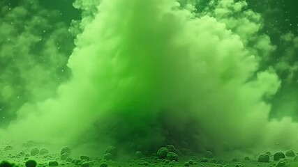 Explode green powder backdrop rolls wildly over a natural green background, the powder clouds flowing vividly in bold, dynamic patterns. - Powered by Adobe