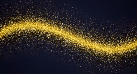 Fototapeta premium Golden sparkling particles form a wave against a dark backdrop
