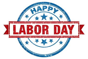 Happy labor day stamp with american flag colors and stars
