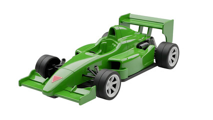 Fototapeta premium Green formula racing car toy model isolated on white background for kids and collectors item display on transparent background