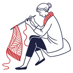 Flat vector of a person knitting