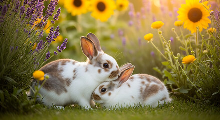 Bunnies in a Flower Garden