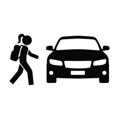 Taking children to and from school in the car. School run icon.  Vector icon isolated on white background.