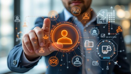 customer relationship management crm concept customer data and marketing database system businessman touching customer icon client.