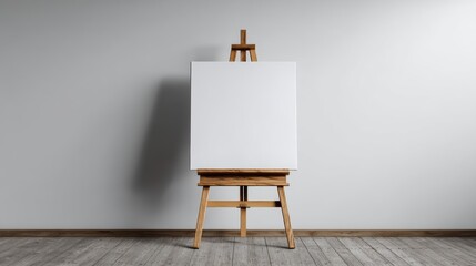 Blank White Canvas on Wooden Easel in Minimalist Interior Space
