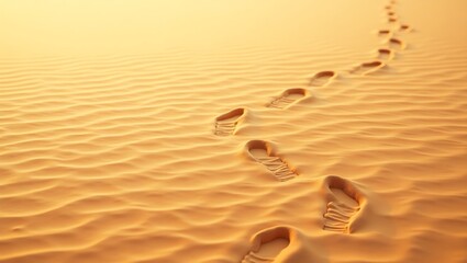 Footprints in sand desert landscape golden light