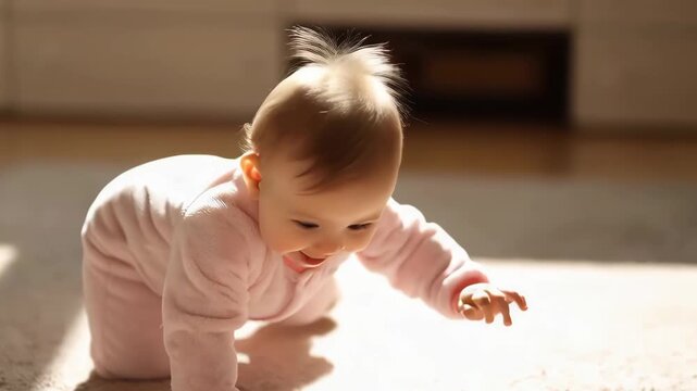 Baby learning to crawl and toddle