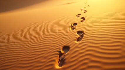 Footprints in sand desert landscape golden light