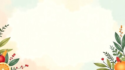 Fruit and leaves border on a light background