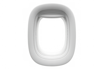 Airplane window with transparent background, perfect for showcasing landscapes or adding a travel theme to designs