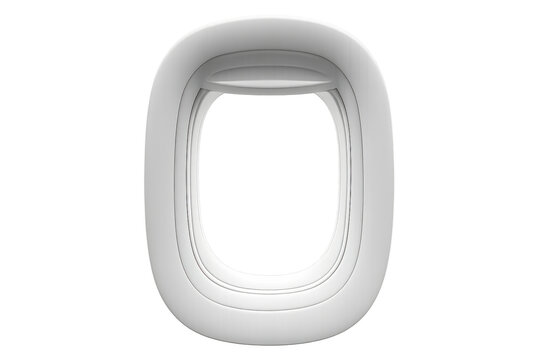 Airplane window with transparent background, perfect for showcasing landscapes or adding a travel theme to designs